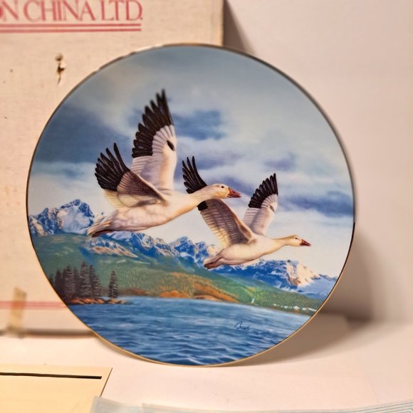 Winter Wings :Snow Geese Darrell Bush Bradford Exchange Plate Certificate 1990 - Picture 1 of 9